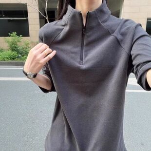 德绒中t恤搭保暖拉链卫衣插肩打底衫高领男款半长袖内深灰色秋冬