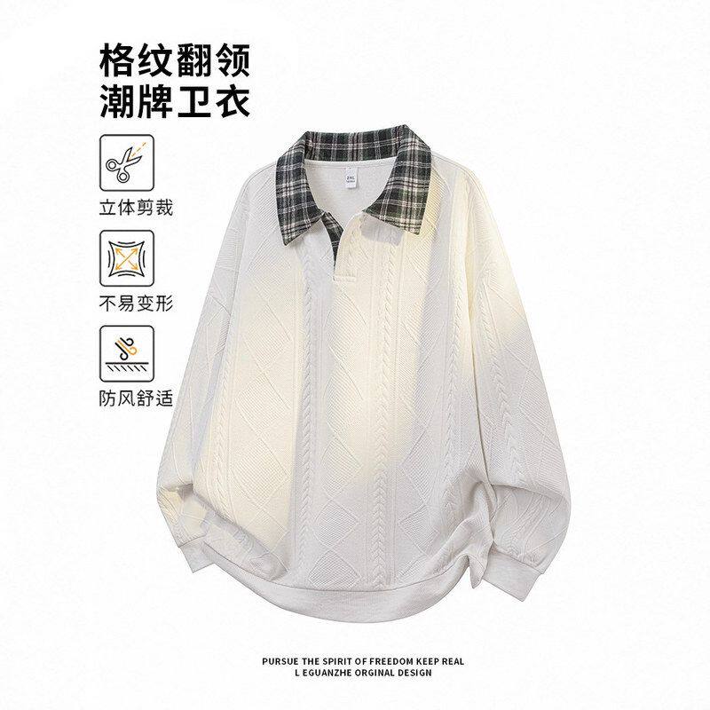 卫衣男秋冬季p衫翻领假两件2025宽松olo提花美式新款休闲大码上衣