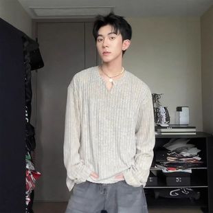 领V感男高级感卫衣搭老钱t恤肌理内复古春秋美式打底衫风长袖重磅