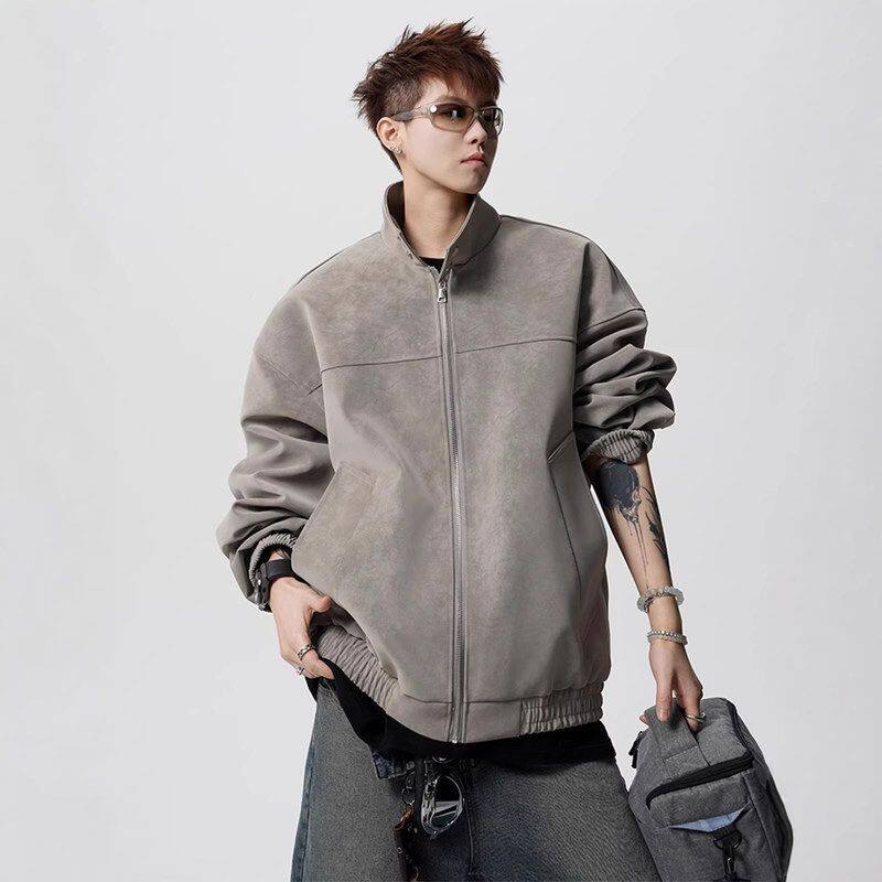 痞帅宽松美式复古高级感情侣夹克立领春季外套百搭上衣男工装镭射