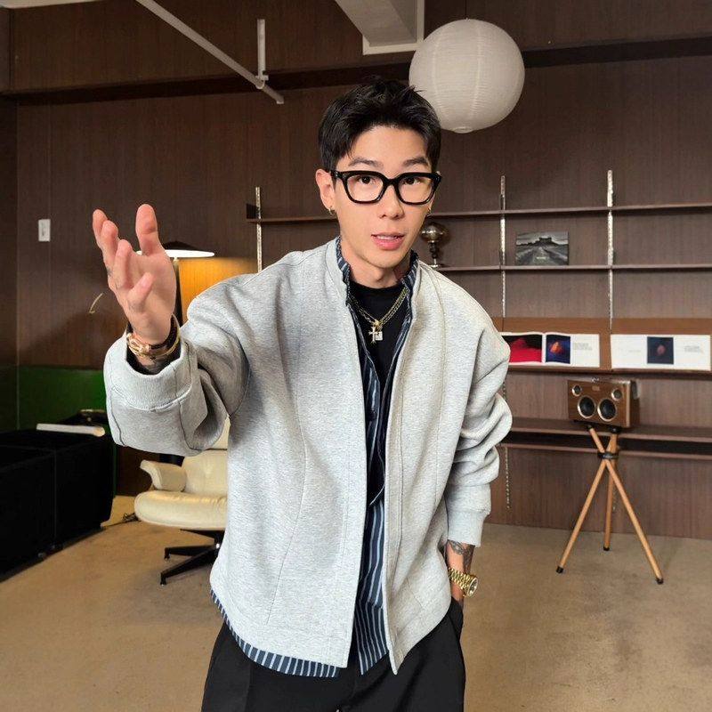 夹克上衣开衫衬衫男假两件卫衣飞行秋季高智感条纹穿高级感外套叠