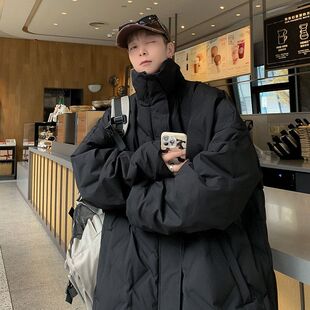 外套冬装棉衣棉服2023男生黑色新款加厚保暖潮牌菱格美式情侣冬季
