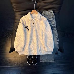 olo正肩p针织衫翻领卫衣加厚男款彩色外套加绒复古美式衫春季情侣