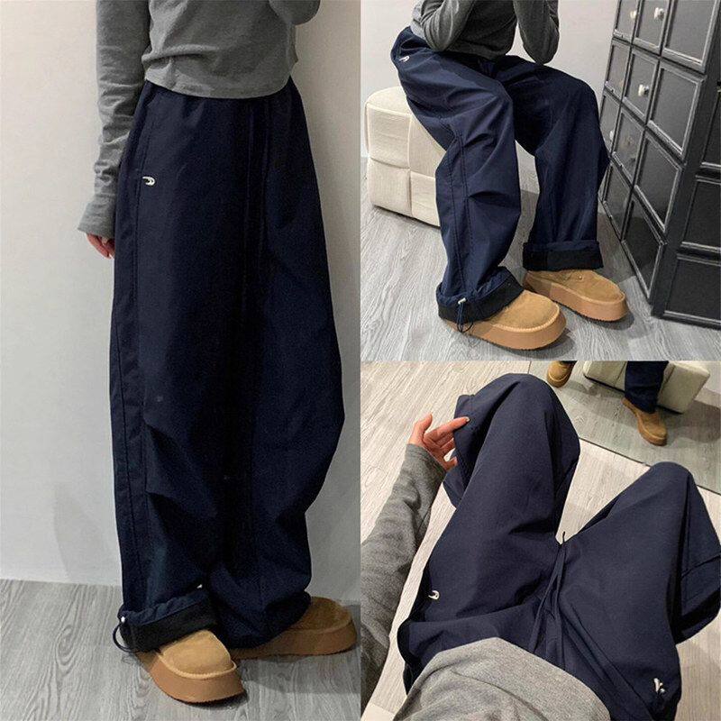 阔腿美登山软壳藏青色工装裤高腰式微喇防风冲锋裤冬季男裤子加绒