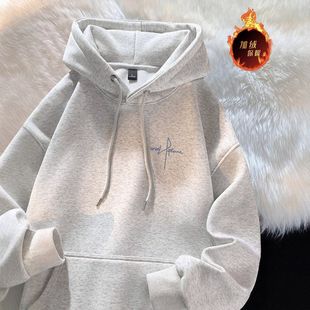 学生加厚潮牌连帽印花百搭上卫衣外套秋冬季男装美式加绒字母衣服