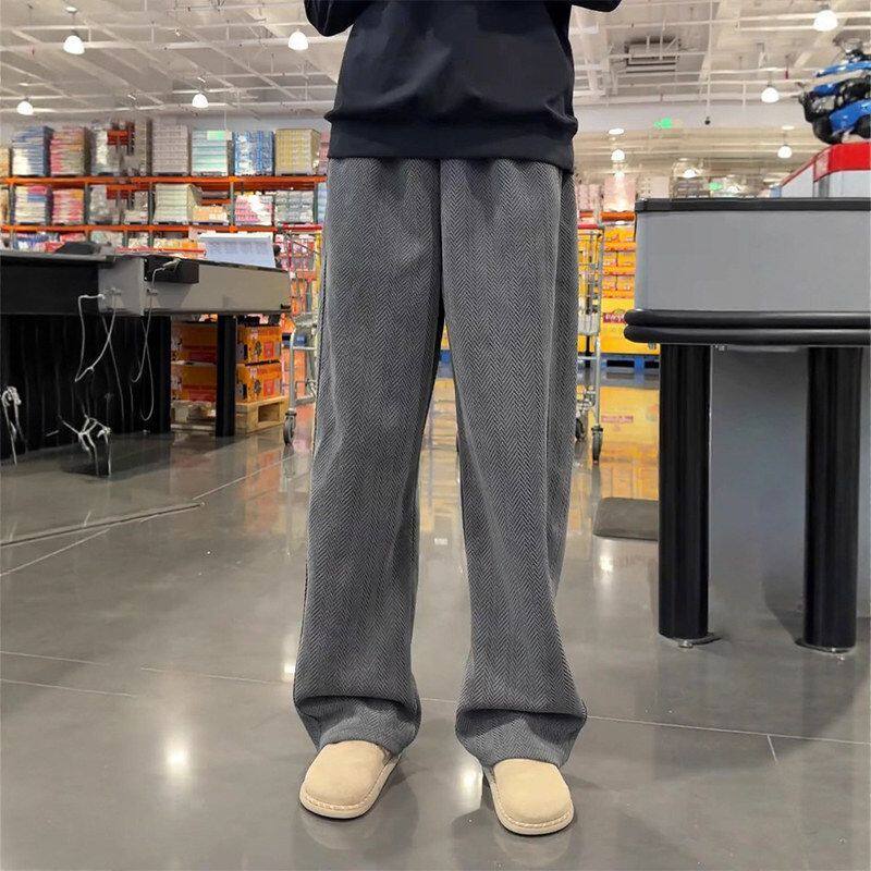 弯刀美式针织休闲裤秋冬季深灰色重磅男人字纹慵懒宽松裤子风卫裤