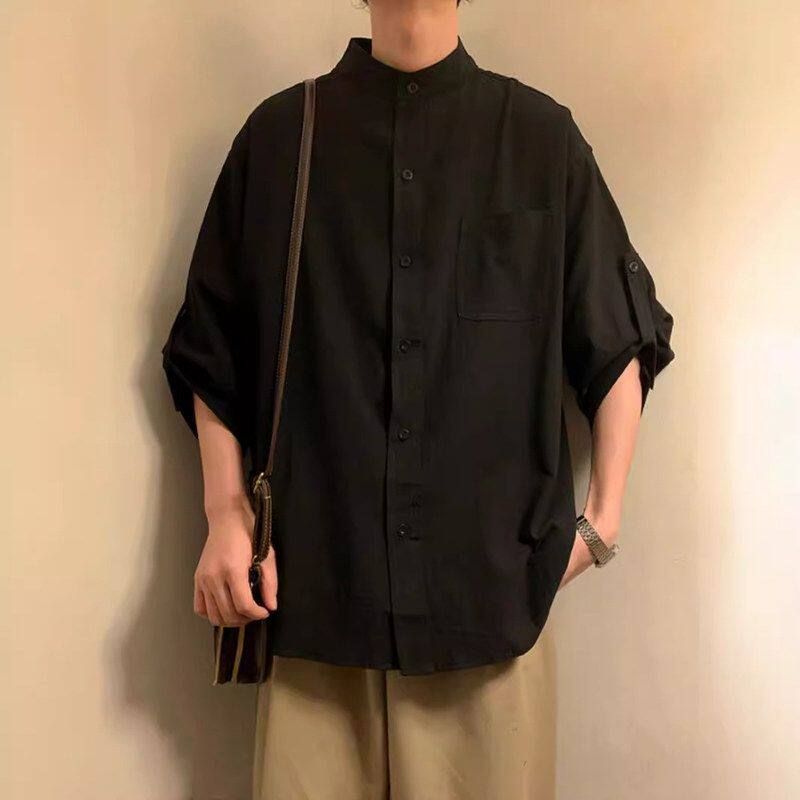 设计感新中式衬衫国风立领男装国潮复古短袖衬衣外套夏季高级感