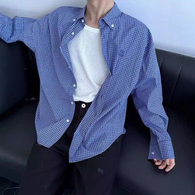 衬衫长袖男复古潮百搭美式刺绣