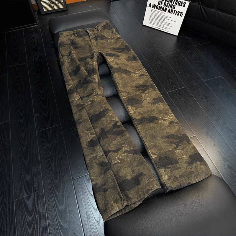 腿迷彩裤男款直筒春秋不贴微喇修身复古牛仔裤工装裤伐木美式冬季