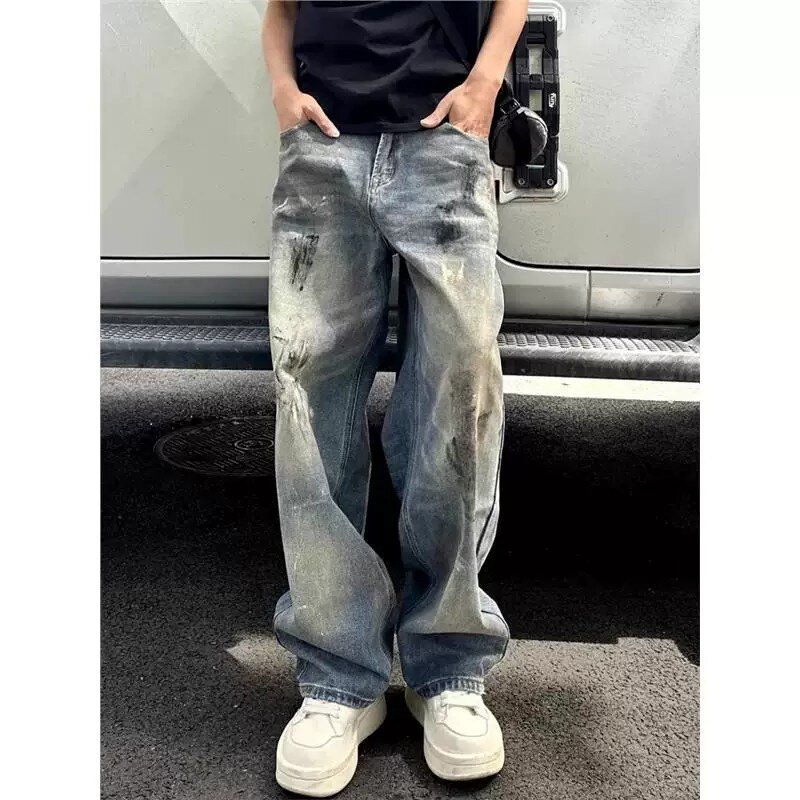 水洗美式高街扎染牛仔裤男欧美