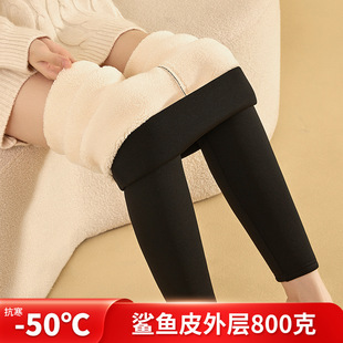 加大码 加绒加厚鲨鱼皮打底裤 女冬高腰显瘦弹力800克一体保暖棉裤