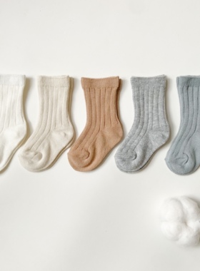 ins婴儿纯色棉袜针织坑条宝宝袜子短袜春夏秋冬不勒腿出口欧洲