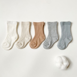 ins婴儿纯色棉袜针织坑条宝宝袜子短袜春夏秋冬不勒腿出口欧洲