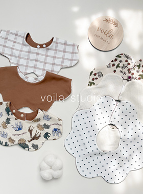 婴儿花瓣口水巾宝宝A类纯棉柔软围嘴双面吸水口水兜360度可旋转