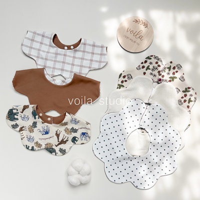 韩国纯棉花瓣围嘴双面360度旋转