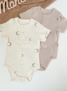 mar莫代尔棉短袖包屁衣无骨ins经典坑条三角哈衣宝宝夏季爬服tsm