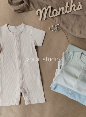 莫代尔棉坑条短袖爬服连体衣无骨开襟夏季ins宝宝婴儿睡衣mar丹麦