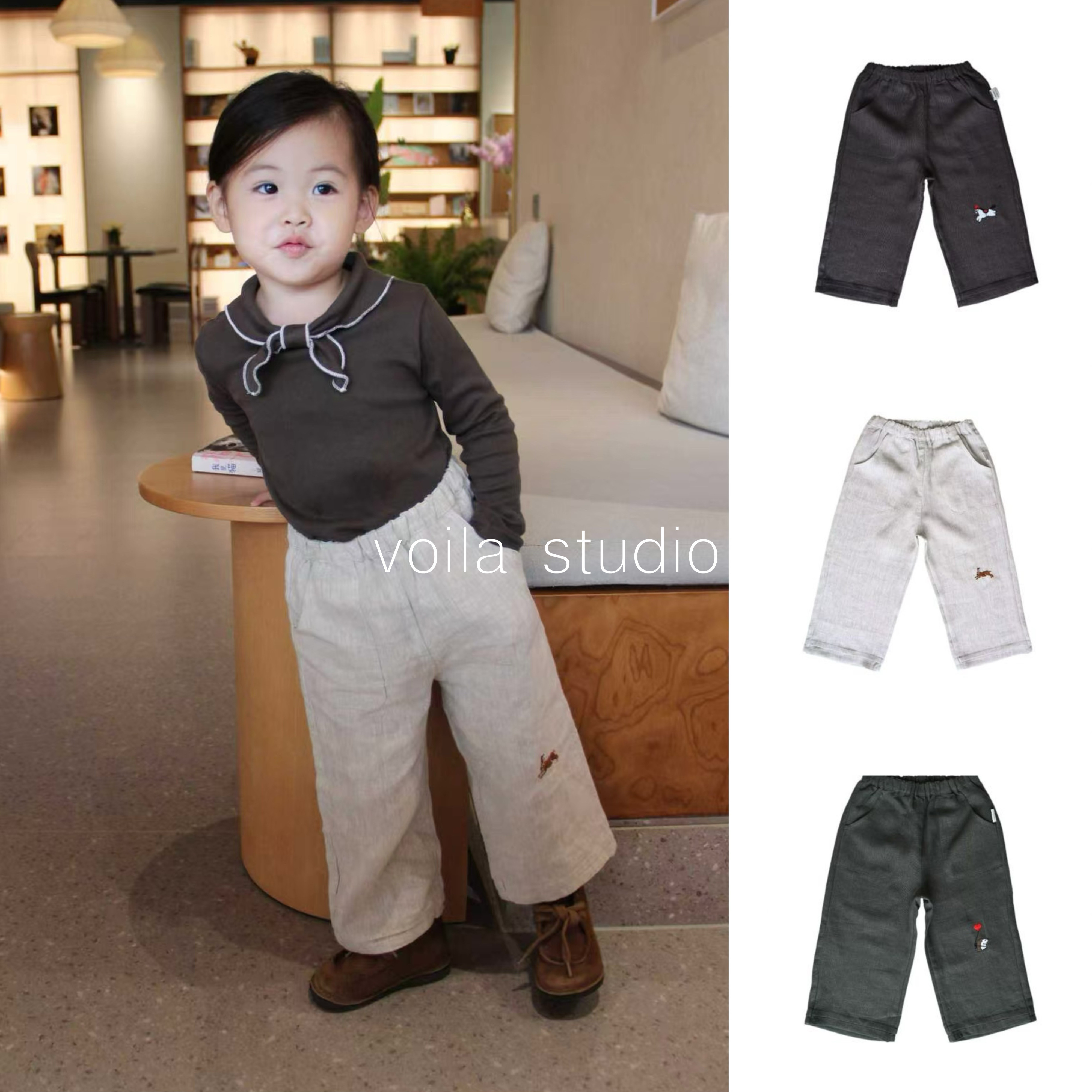 法国进口亚麻宝宝长裤直筒裤儿童男女童春秋外出裤子A类小爱丽丝