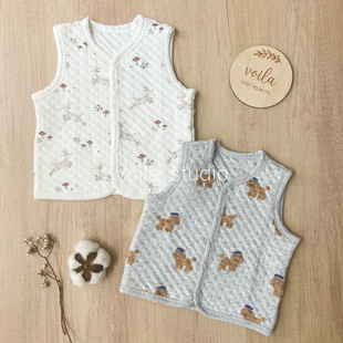 ins婴儿纯棉马甲夹棉保暖男女童背心宝宝外穿服装秋冬空气棉加厚