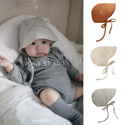 ins婴儿飞行帽100%进口亚麻遮阳