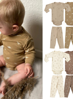 春秋新品欧美ins婴儿长袖包屁衣打底裤男女宝宝纯棉家居套装Tsm