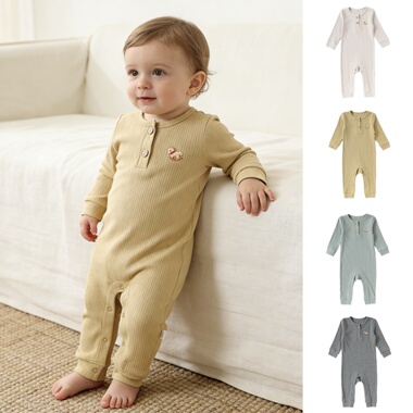 26新款马年婴儿莫代尔棉连体衣纯色长袖爬服男女宝宝春秋A类打底