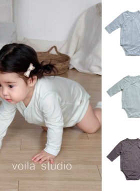 竹棉纯色宝宝长袖无骨三角哈衣侧开护肚包屁衣薄款婴儿a类新生儿