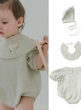 2024夏季款女宝宝棉质连体衣清凉透气婴幼童薄荷绿彼得潘领包屁衣