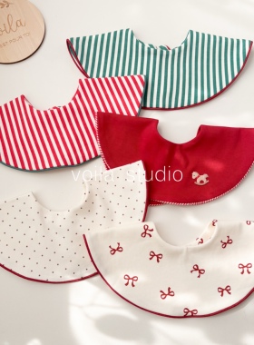 韩版ins婴儿滚边口水巾纯棉双面口水兜宝宝围嘴新年圣诞节日红色