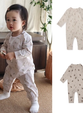 北欧婴儿无骨连体衣长袖连身爬服春秋冬棉质宝宝睡衣打底侧开tsm