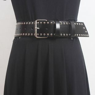 男女皮带头层牛皮明星同款双排扣眼朋克风机车百搭牛仔裤真皮腰带