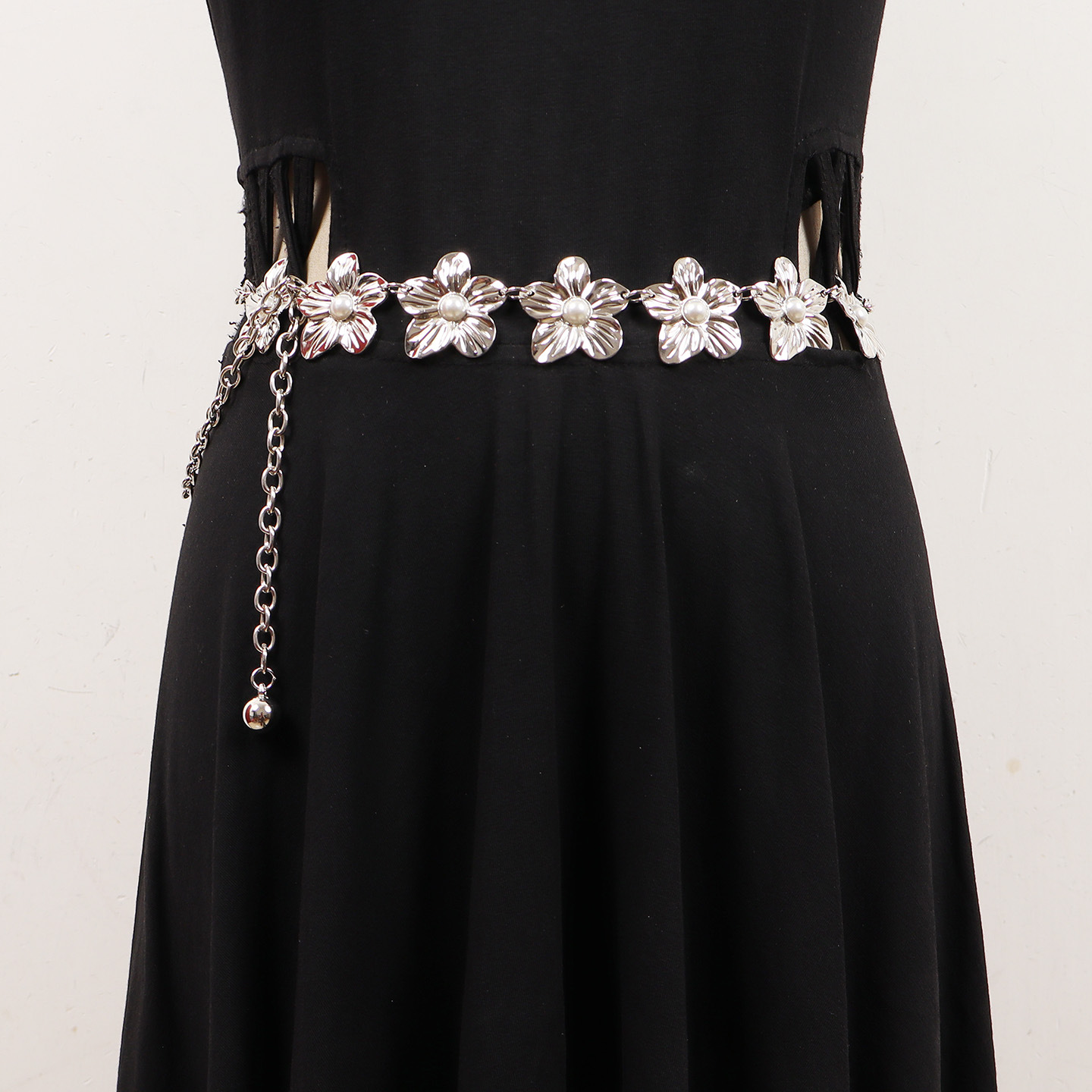 小众设计INS金属花朵细圈长款叠层随意链可当腰链