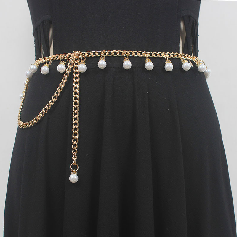 女甜美文艺珍珠腰链2024新款小香风细链条连衣裙衬衣收腰细腰带