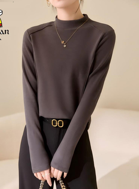 稻草人女秋冬长袖外穿打底衫加绒半高领中厚显瘦保暖上衣女54116