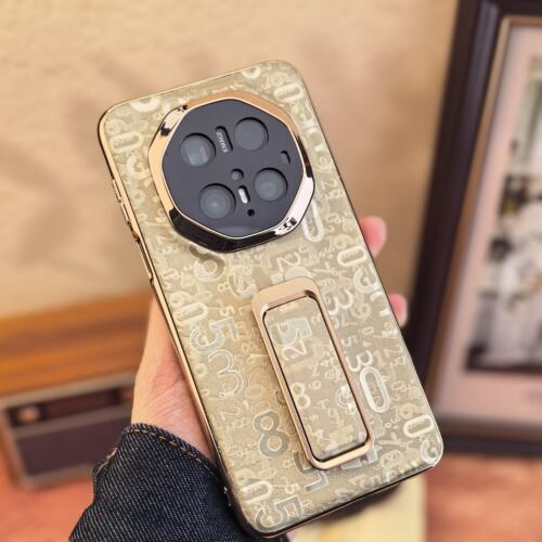 适用华为Mate80RS非凡大师手机壳素皮MT70RS电镀奢60RS华创意支架式腕带多功能保护套高级感正品金色时尚全包
