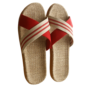 亚麻凉拖男夏季室内情侣露趾家居防滑吸汗办公室卧室平底拖鞋女EC