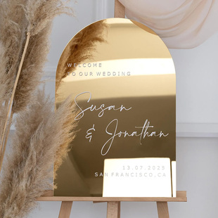 镜面亚克力迎宾牌婚礼镜子欢迎牌子金色银色云朵展示牌异形状