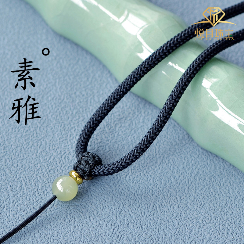 手编玉坠挂绳和田玉项链玉石黄金吊坠佛观音貔貅平安扣绳子男女款