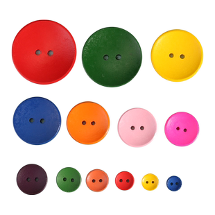 木头钮扣圆形彩色纽扣衣服装饰儿童DIY手工毛衣幼儿园两眼小扣子