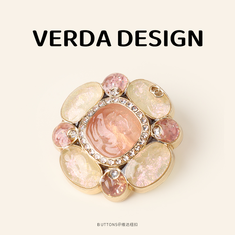 维达 金辉镶边 高档透粉花朵手工滴胶金属纽扣外套皮草大衣定制扣