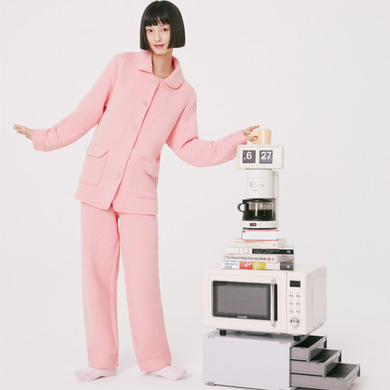 三枪睡衣套装秋女厚款家居服男暖棉起居服中年冬季秋季82036