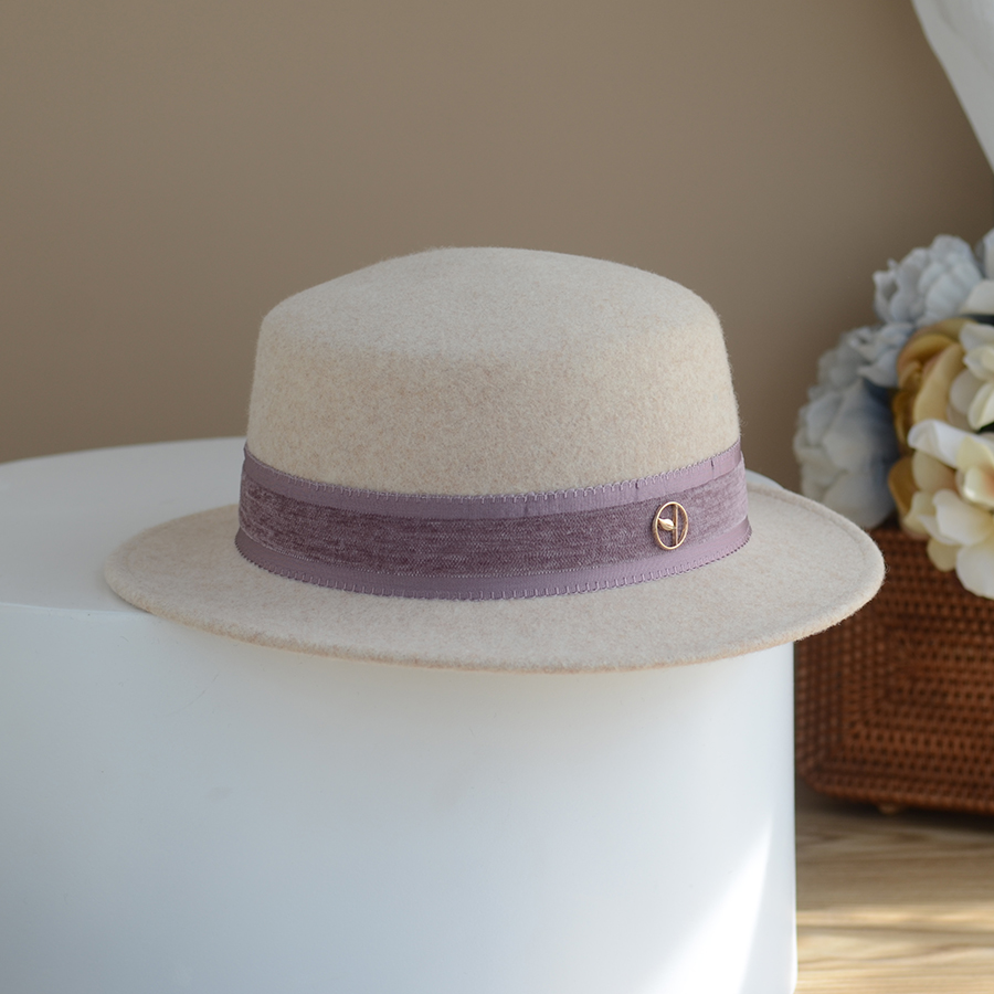 礼帽法式英伦风复古平顶羊毛呢帽
