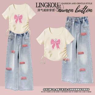 女童夏季薄款套装网红T恤女孩时髦洋气炸街时尚阔腿裤夏装潮衣服7