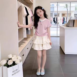 女童夏装 洋气中大童多巴胺假两件短袖 蓬蓬蛋糕裙套装 少女风 新款