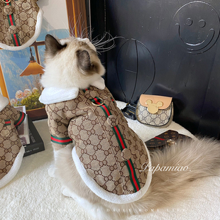 宠物冬季 潮牌保暖衣服加厚可牵引棉服泰迪博美布偶猫 狗狗猫咪时尚
