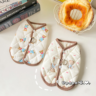 纯棉纱布夹棉宠物猫咪狗狗背心马甲衣服秋冬厚款牵引开衫居家保暖