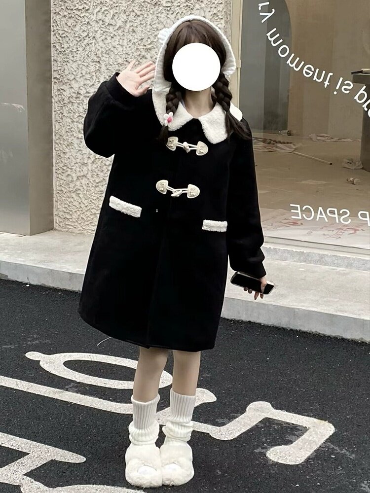 (现货现发)jk制服娃娃领牛角毛呢外套