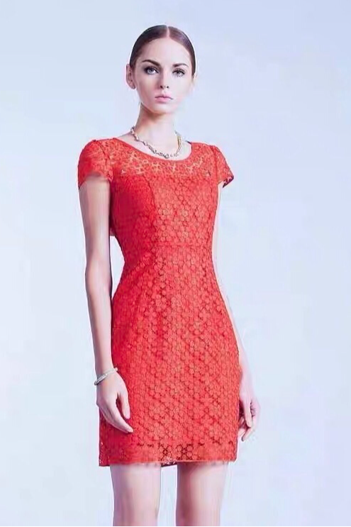 台湾箩伦诗电脑织花春夏短袖妈妈装显瘦直身连衣裙