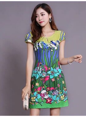 台湾箩伦诗轻奢妈妈装直身收腰显瘦连衣裙