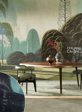 比利时进口arte壁纸墙布迷雾森林双宫手绘丝绸壁画97550 97551